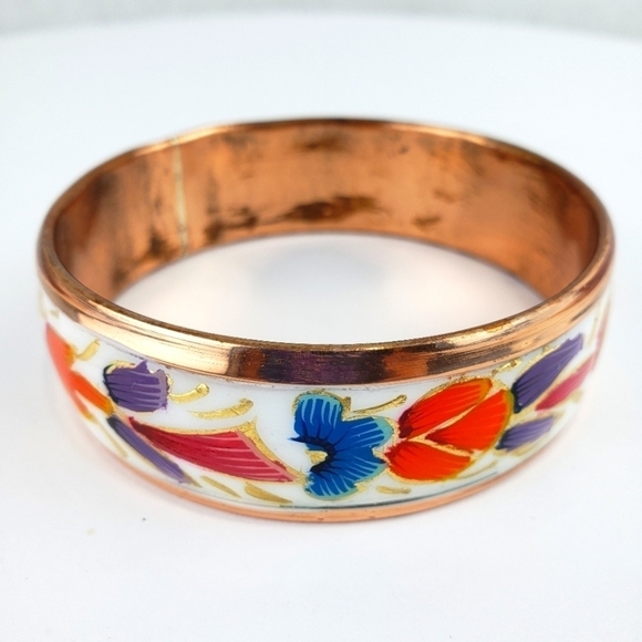 COPPER Handmade Bangle Statement Bracelet Butterfly Floral Bracelet - Picture 2 of 12